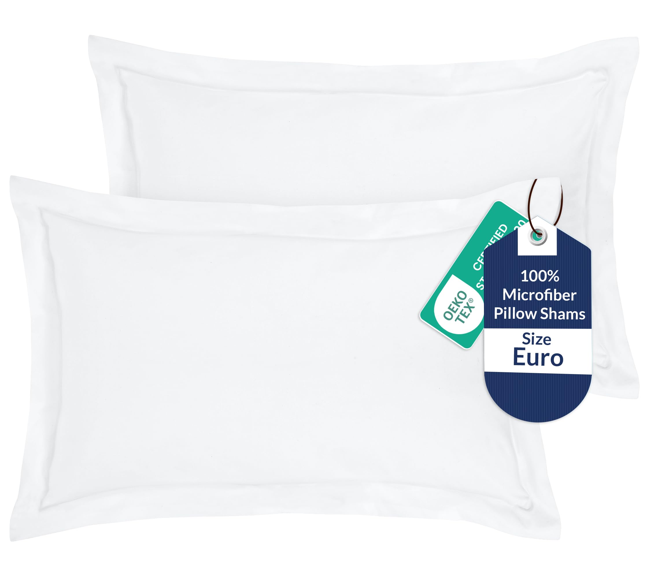Royale Linens Microfiber Euro Size Pillow Shams Set of 2 - White Shams