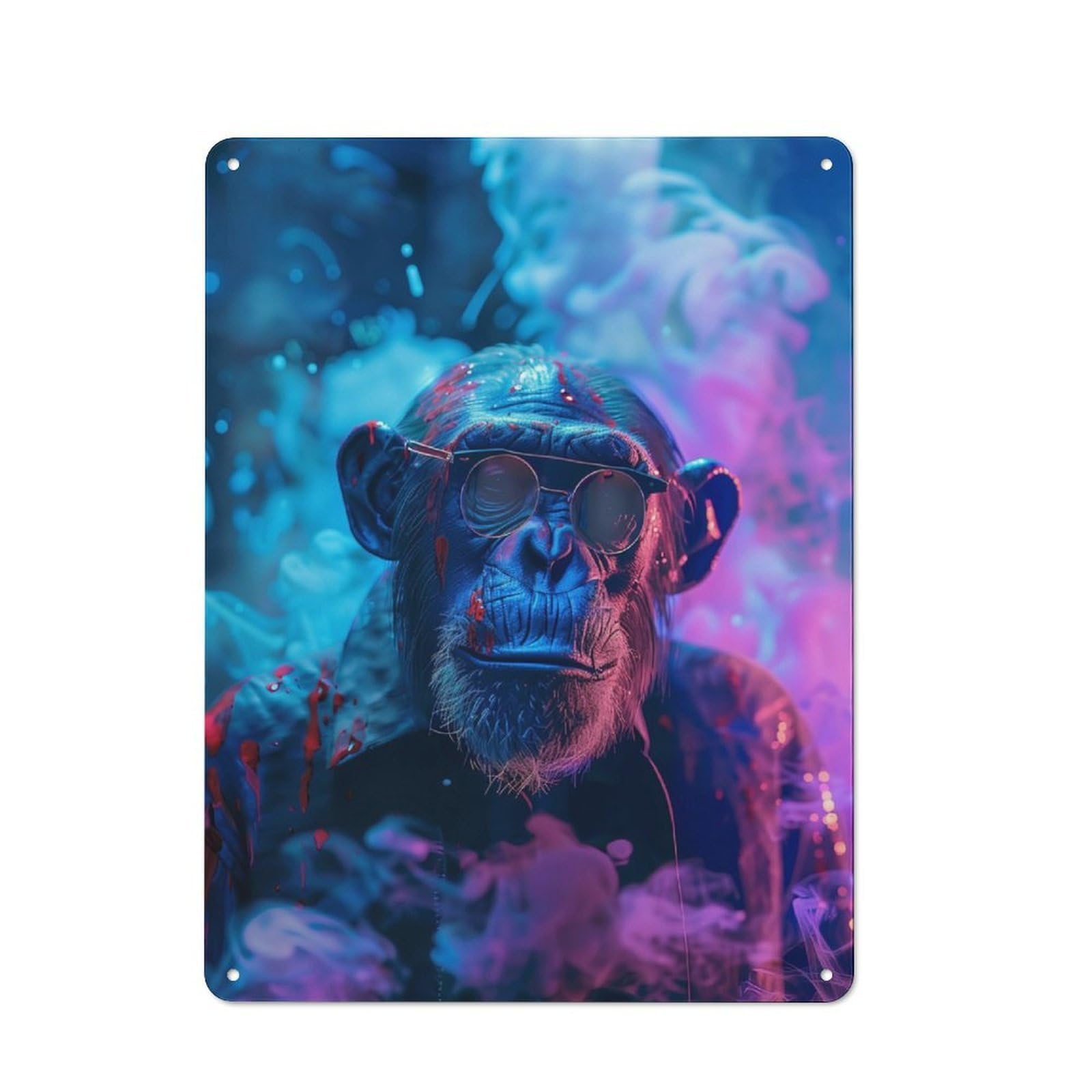 Junmoney Colorful Chimpanzee Retro Tin Wall Plaque 40X30cm For Studio Or Craft Room, Winter Wall Decor For Creative-Space Collectors