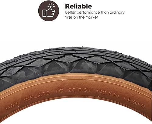 Miniatura 6 de Neumático de bicicleta de 20 x 4  Neumático grueso de 20 x 4.0 con diseño de pared lateral marrón para bicicleta eléctrica  Neumático antipuñaladas