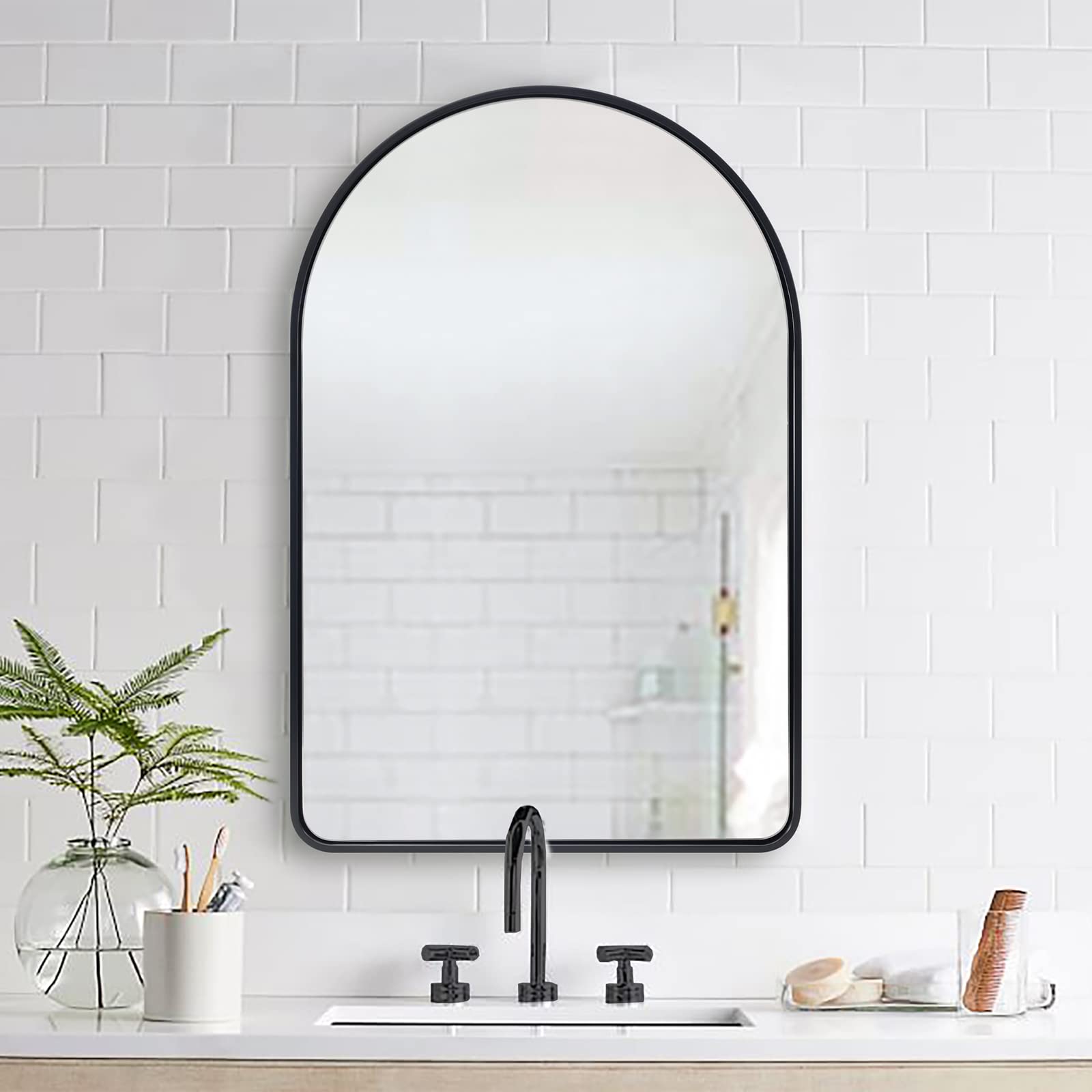 ANDY STAR Black Arched Mirror, 20x30 Arch Bathroom Mirror, Arched Mirror for Wall in Glossy Black Tube Metal Frame, Wall-Mounted Vertical 1’’ Deep