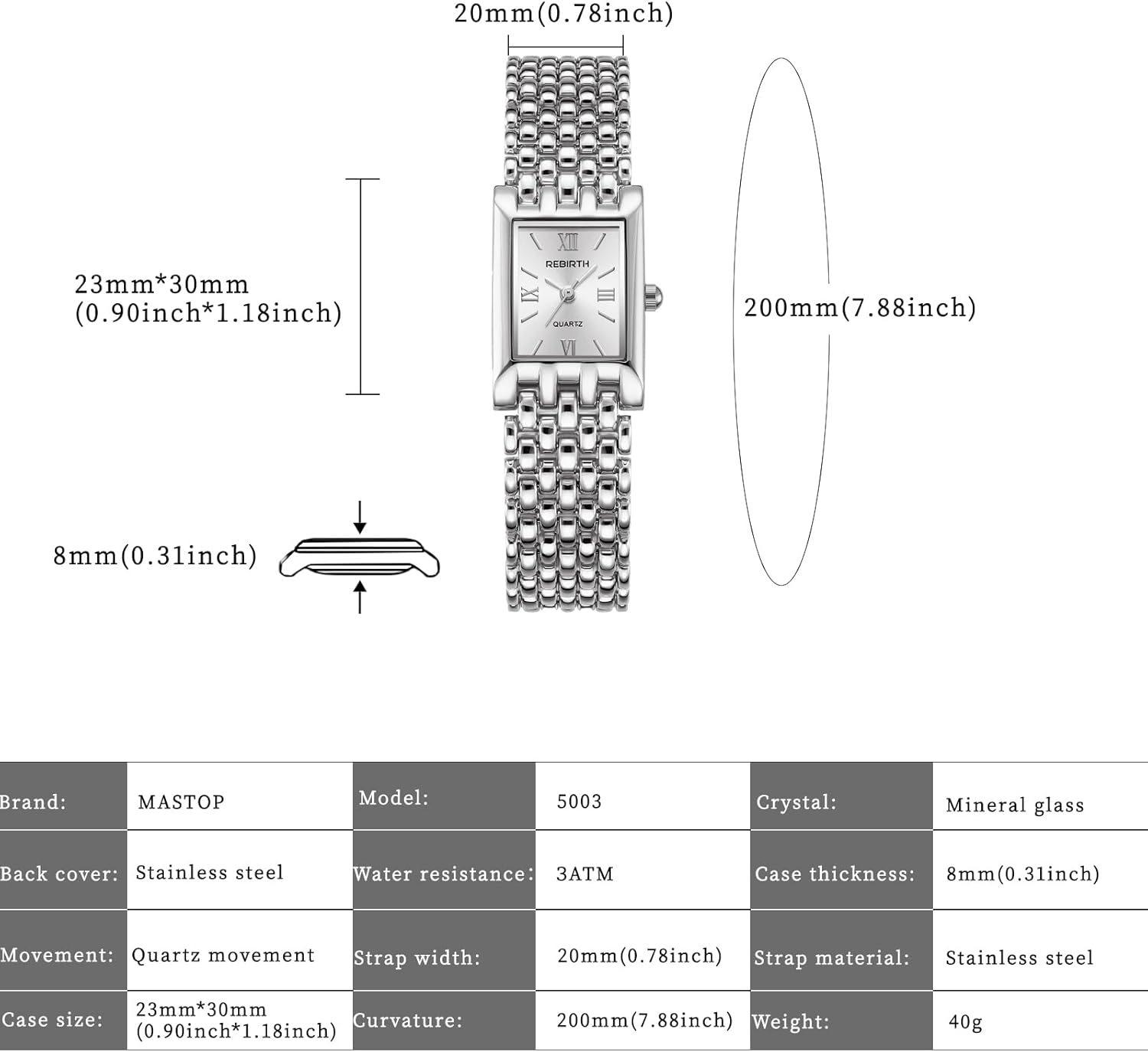 MASTOP Gold Watches for Women Vintage Rectangle Quartz Watch 30M Waterproof Stainless Steel Bracelet Adjustable Ladies Wristwatch - Image 6