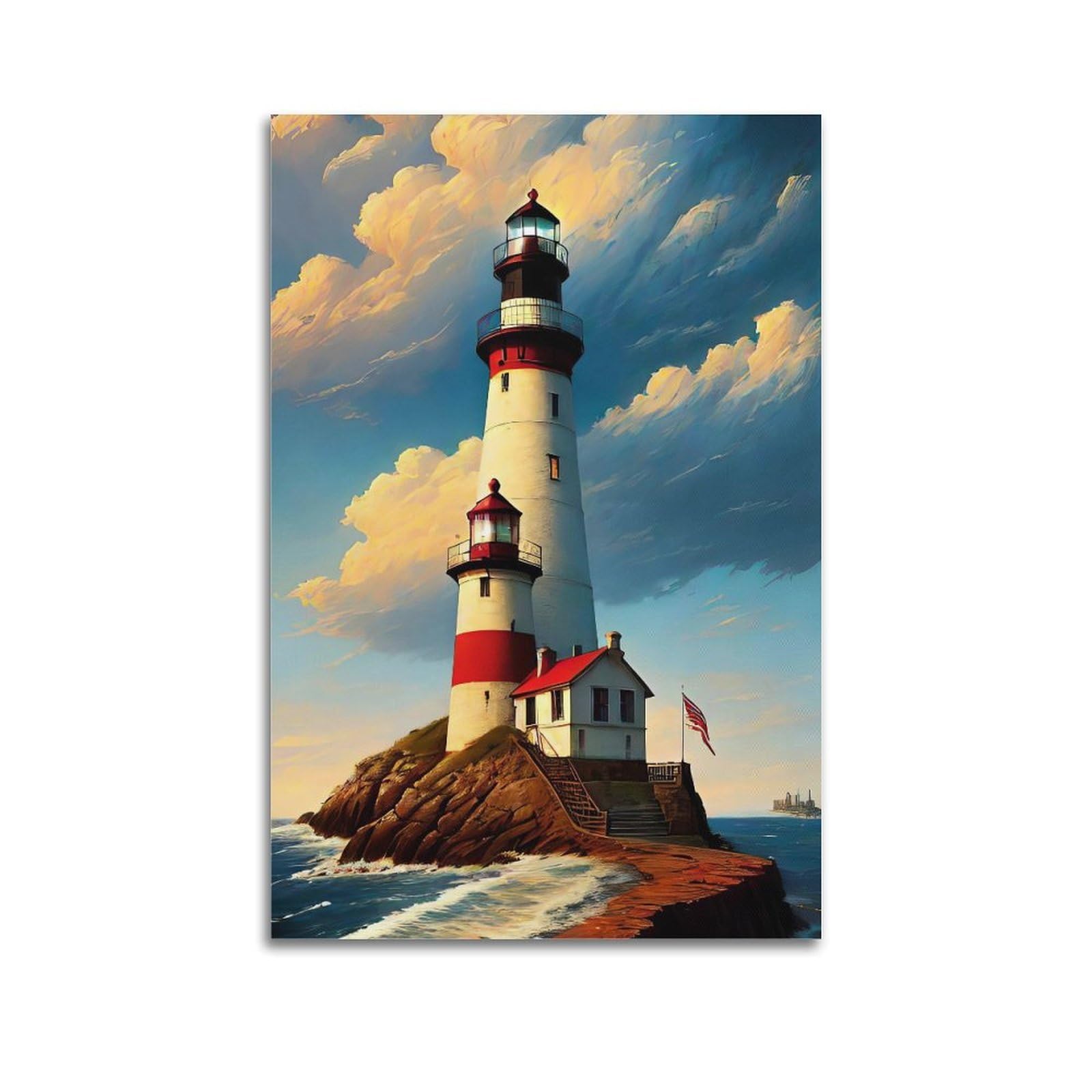 CXHJCA Lighthouse Poster Celestial Lighthouse on The Edge Poster Decorative Painting Canvas Wall Posters And Art Picture Print Modern Family Bedroom Decor Posters 20x30inch(50x75cm)