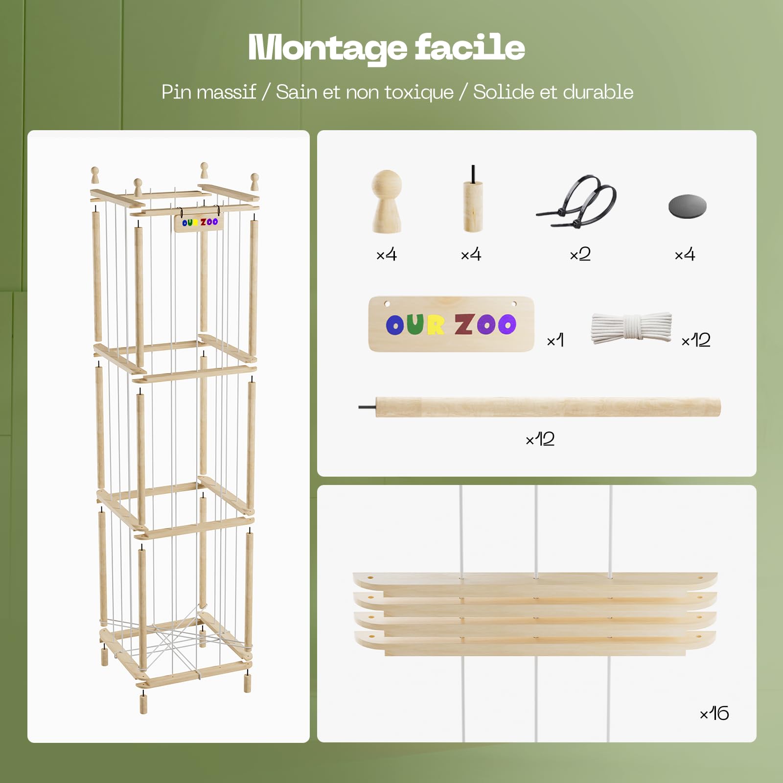 Rangement Peluche de Enfant, Range Peluche en Bois Gain de Place, 135 * 40 * 40CM Rangement Jouet Enfant pour Salle de Jeux, Chambre d'enfant, Chambre à Coucher, Salon