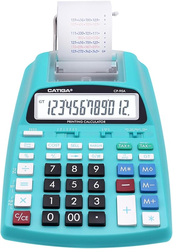 Printing Calculator with Tape Print Out - 10 Key Adding Machine with Paper Roll, Desktop Electric Calculator for Accounting, Business, Finance, Home Office Use CP90A