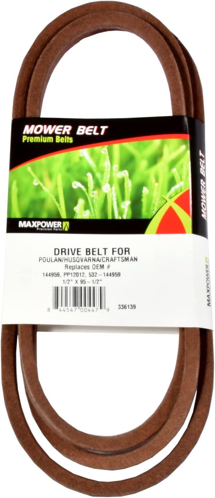 MAXPOWER 336139 Secondary Belt for Craftsman, Husqvarna, Poulan Replaces OEM #'s 144959, 532144959, PP12012, 531307218