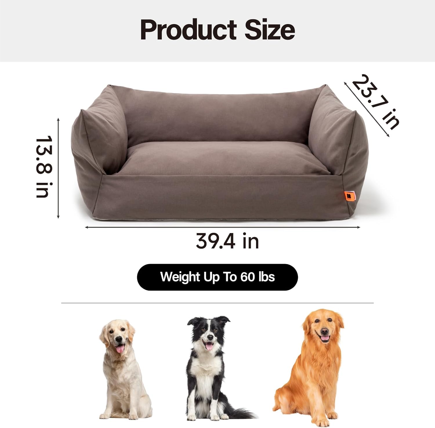 review MEWOOFUN Dog Couch Bed for Large Medium Dog, Fancy Canvas Dog Bed with Removable Washable Cover, Cuddler Dog Bed with Non-Slip Bottom, Durable Dog Bed with Bolster for Crate Kennel (Grey)