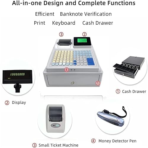 Miniatura 6 de Caja registradora electrónica,Caja registradora eléctrica de 81 teclas con cajón,Teclado plano e impresora térmica,Caja registradora comercial LED