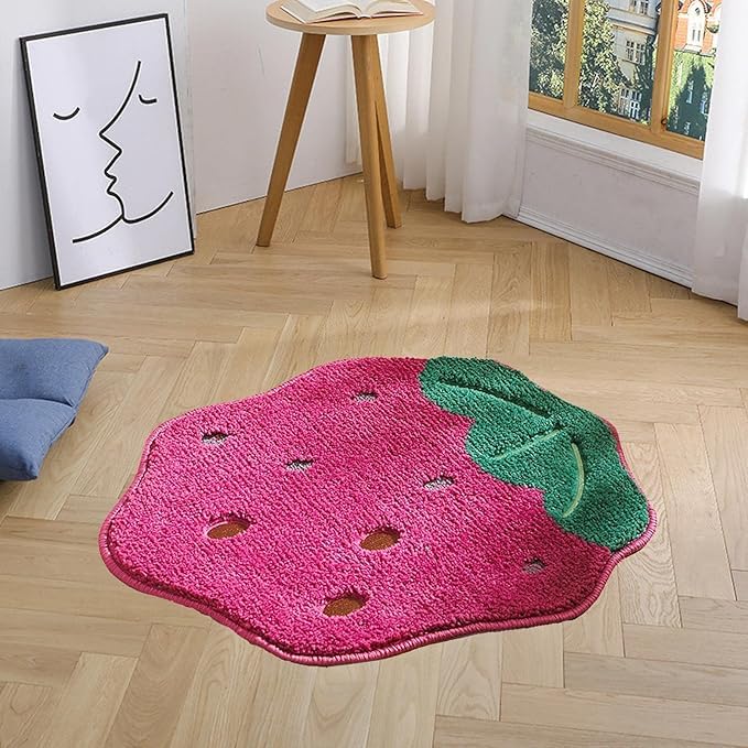 Image of Super Soft Shaggy Bath Mat Anti Skid Cute Absorbent Kids Small Bath Mat Cartoon Fruit Bathroom Rug Non Slip, Cute Bathroom Floor Mat for Home Decor (60 x 40 Cm) (Grape)