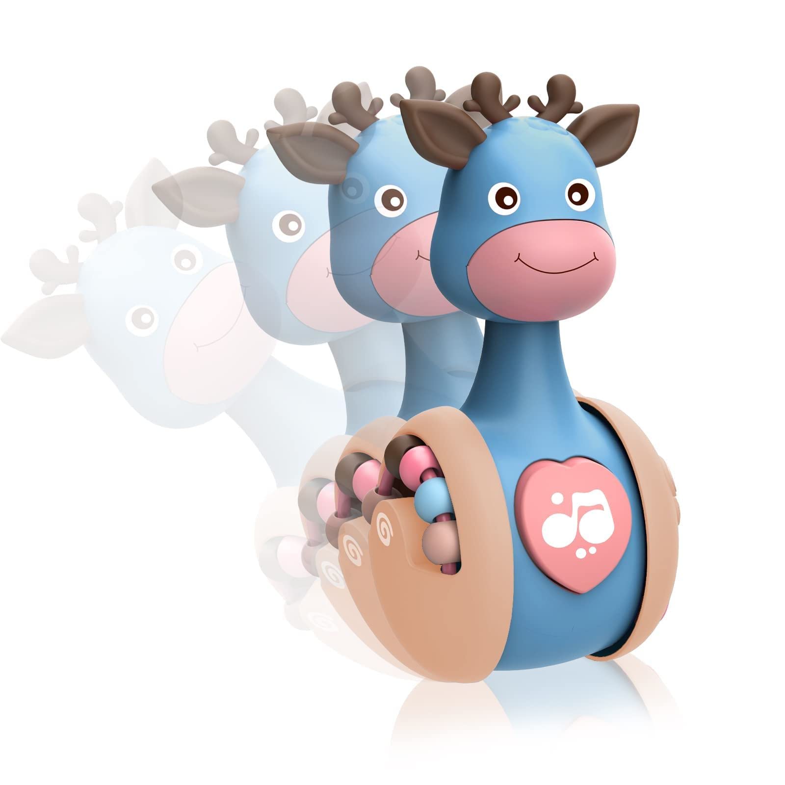 Arabest Roly Poly Baby Toys, Cute Giraffe Tummy Time Toys for Newborns 3-12 Month Baby Boys and Girls, Weeble Wobbler Toys for Baby, Best Gift for Kids Boys Girls Infants Toddlers (Blue)