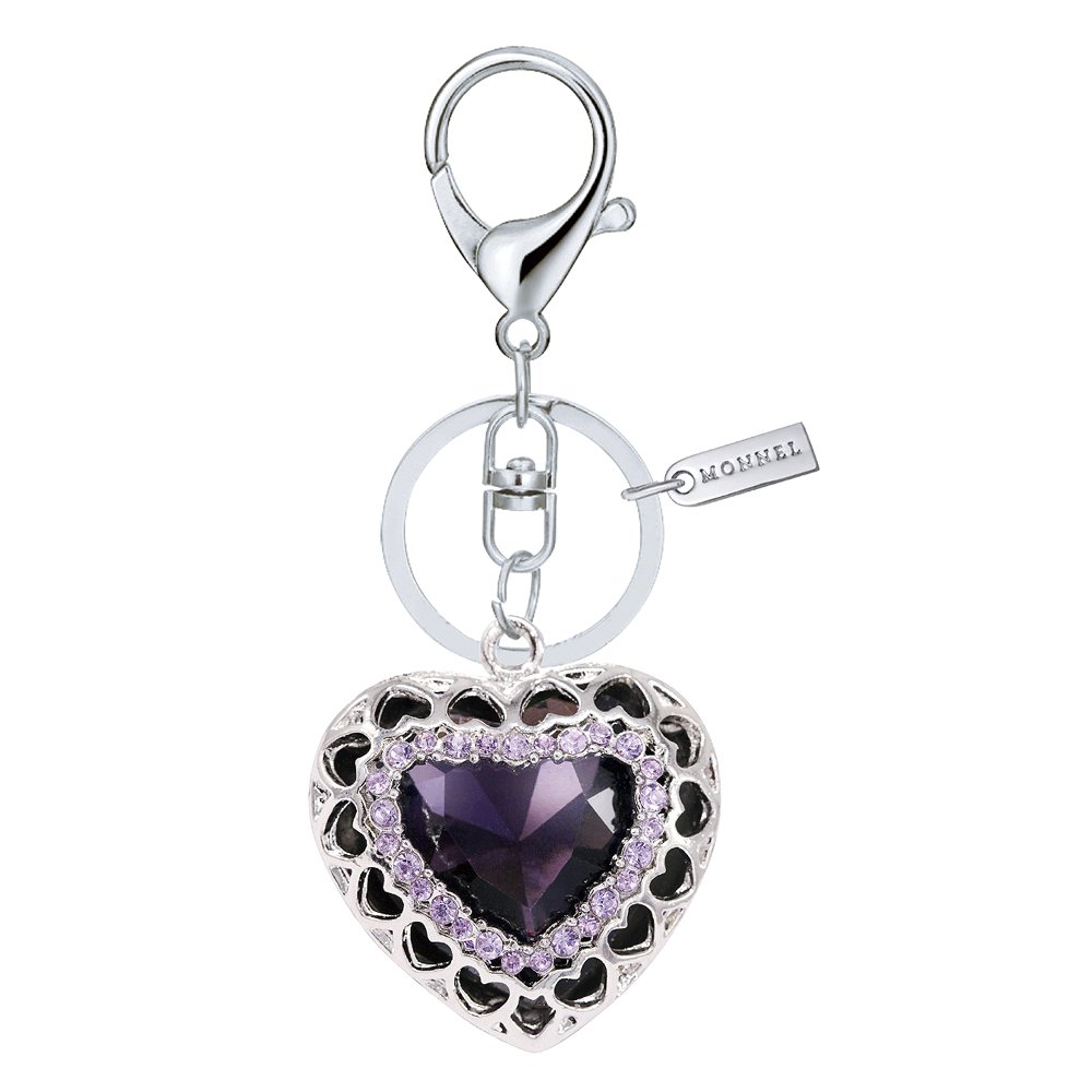 MonnelBling Purple Crystal Heart Love Design Keychain Key Ring with Pouch Bag MZ802-3