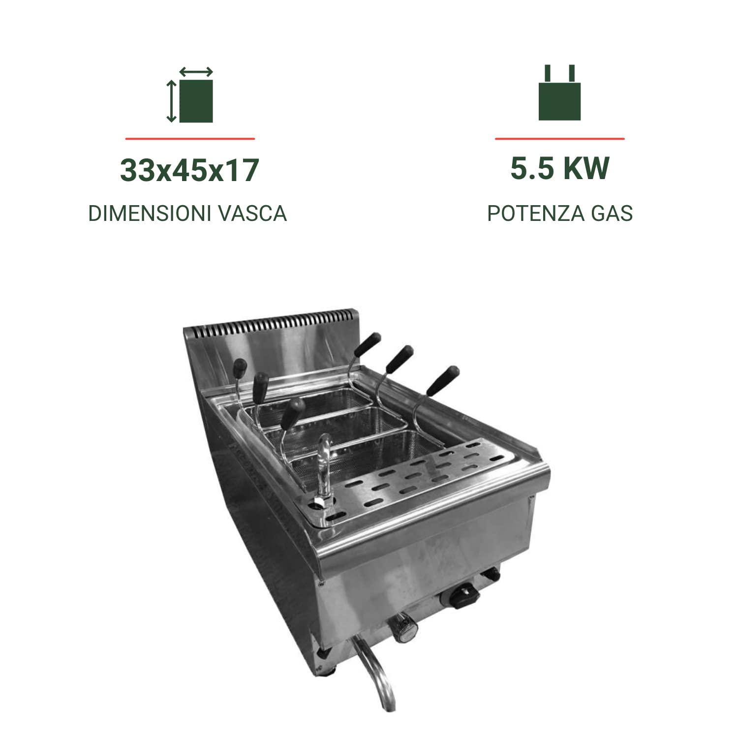 Ristoattrezzature Cuocipasta a Gas da Banco - Struttura in Acciaio Inox - Capacità 3 cestelli