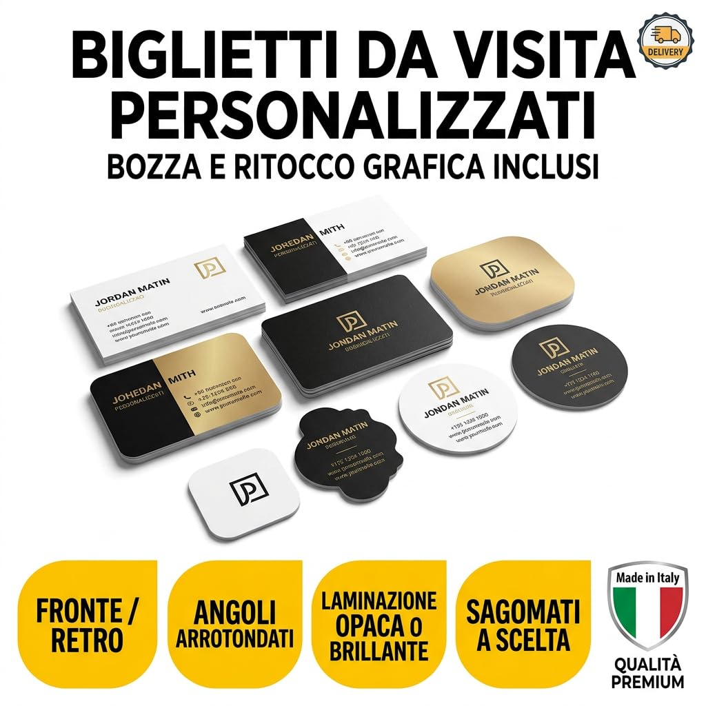 Biglietti da Visita Personalizzati 8x5 cm 50 Pezzi Fronte/Retro Angoli Arrotondati Laminazione Opaca o Brillante Made in Italy