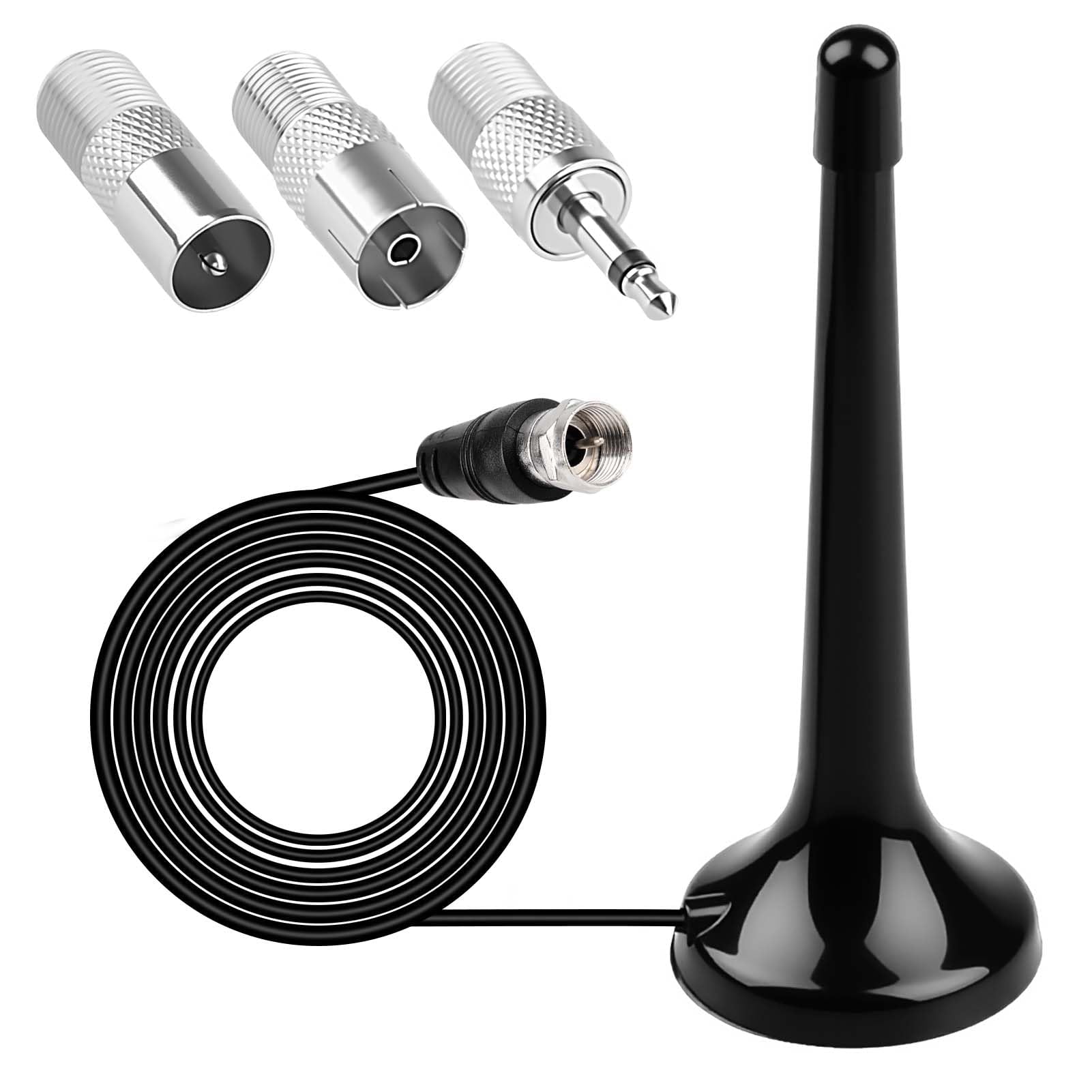 Antenne Radio FM Dab Intérieure 75 Ohm avec Base Magnétique - Antenne Télescopique Haute Réception pour Chaîne HiFi, Récepteur AV, Tuner Stéréo - Inclus 3 Adaptateurs (F Mâle/Femelle, 3.5mm)