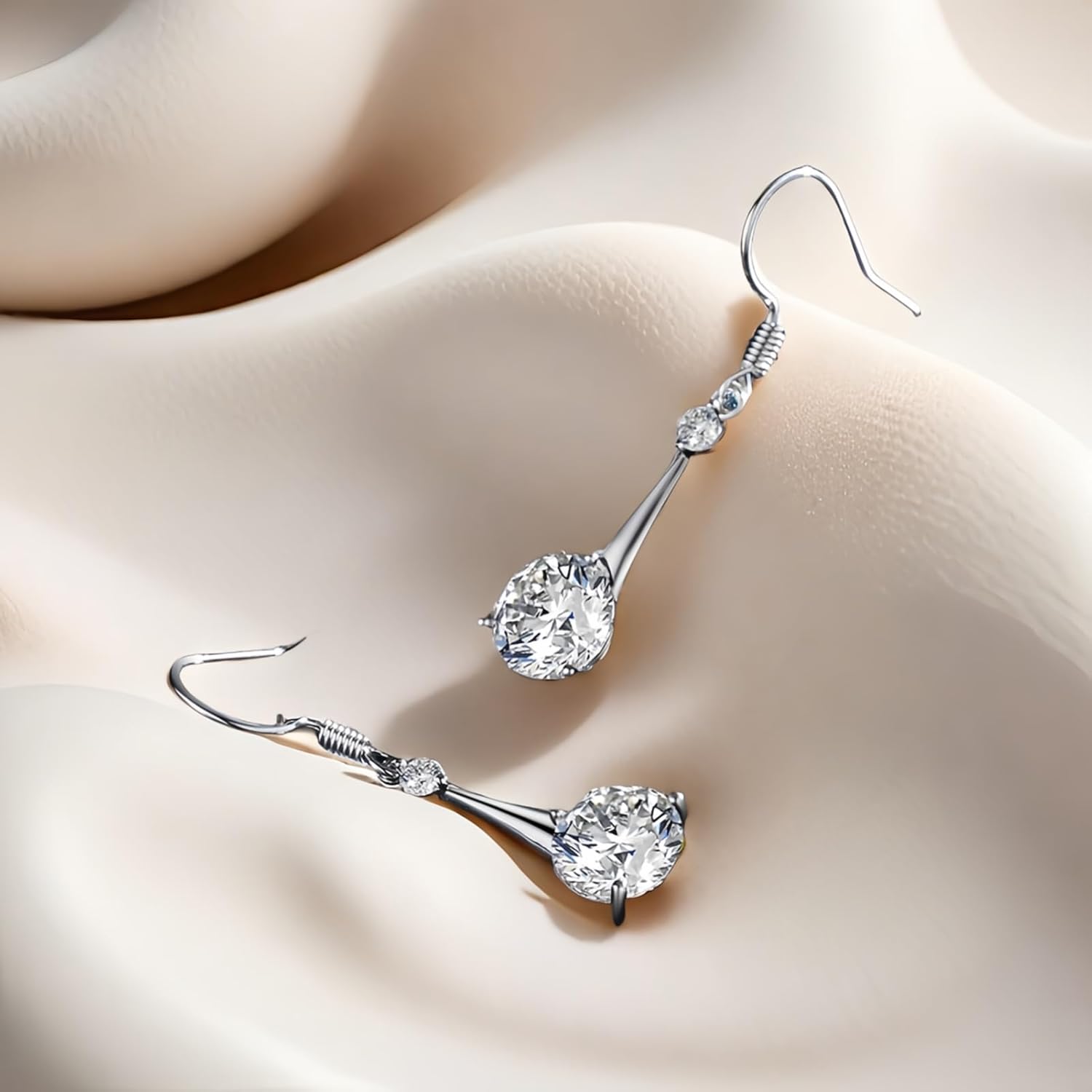 SBLING Cubic Zirconia Teardrop Earrings, Diamond Drop Earrings, Wedding Earrings for Brides Bridesmaids, Bridal Dangle Earrings, Crystal Drop earrings for Women Jewelry Gifts - Image 5