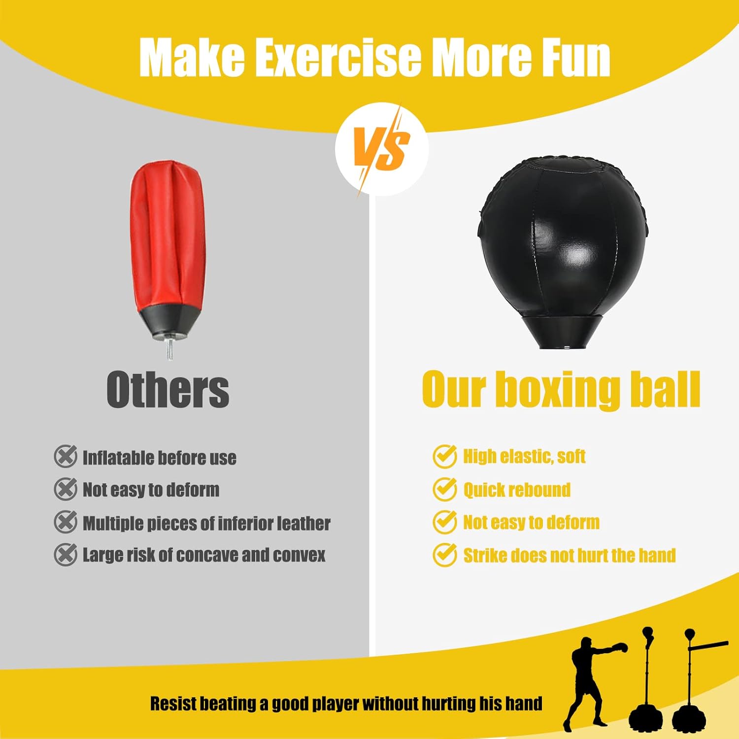 Solid Refle Bag Boxing Speed Trainer Punching Bag Spinning Bar, Training Boxing Ball with Reflex Bar Free Standing, 45-80in Adjustable Height - Image 4