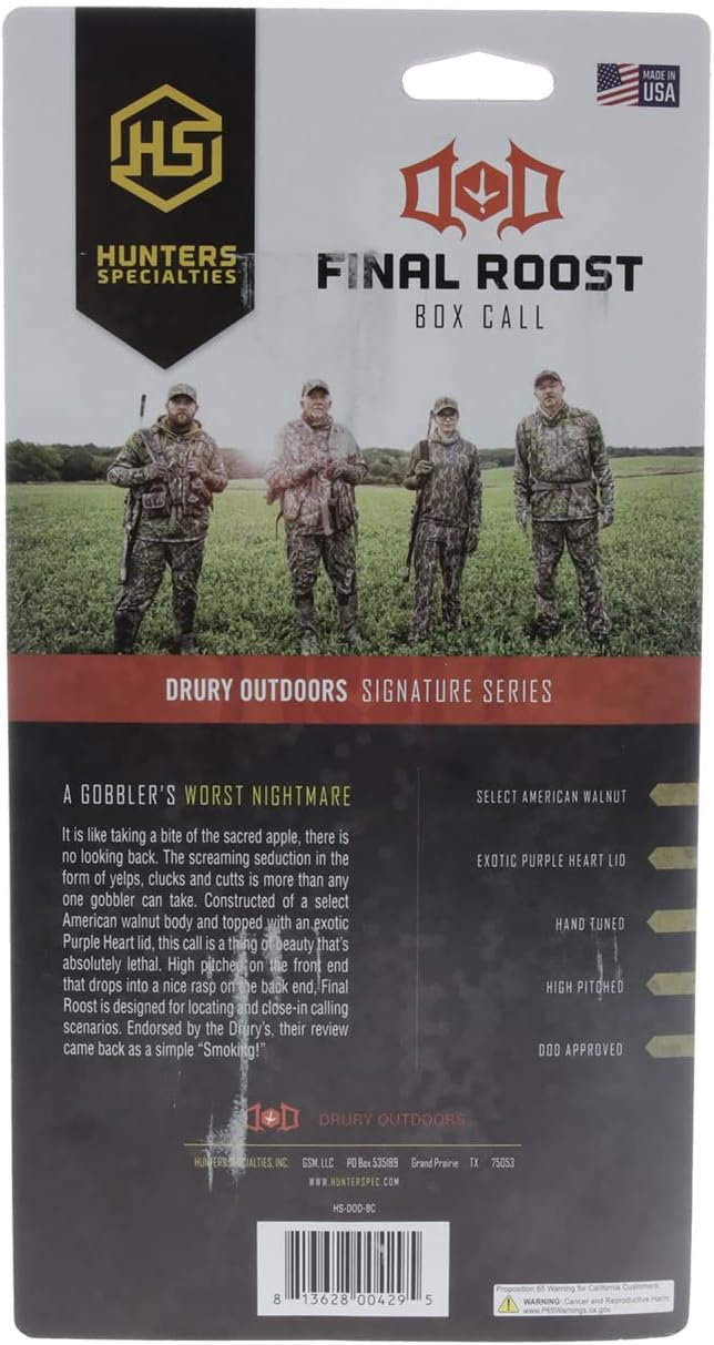 Hunters Specialties Realistic Sounds Easy-to-Use Drury Outdoors Signature Series Final Roost Box Turkey Call