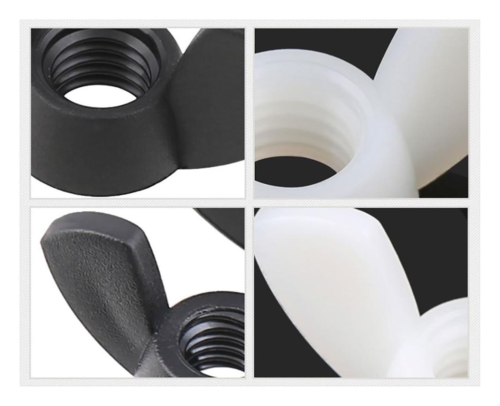 Nylon Muttern und Schrauben 5 Stück, Größen M3 M4 M5 M6 M8 M10 M12, in Schwarz und Weiß, handfest für übliche Montageanwendungen