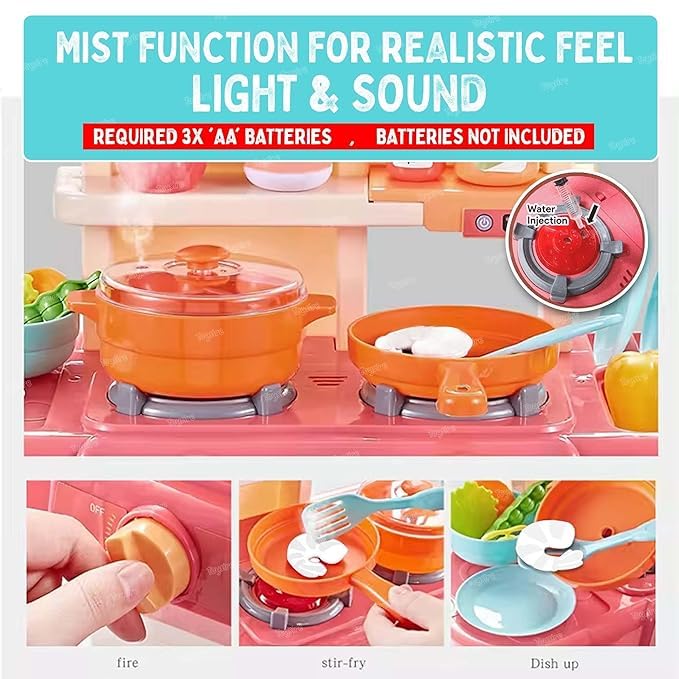 VAALYA TOYS Kitchen Playset for Kids, Kitchen Set for Toddler with Gas Sound & Light, Cooking Stove with Steam,Toy Kitchen Accessories with Running Water,Kitchen Toys for Kids Girls Boys (42 Pcs) 3