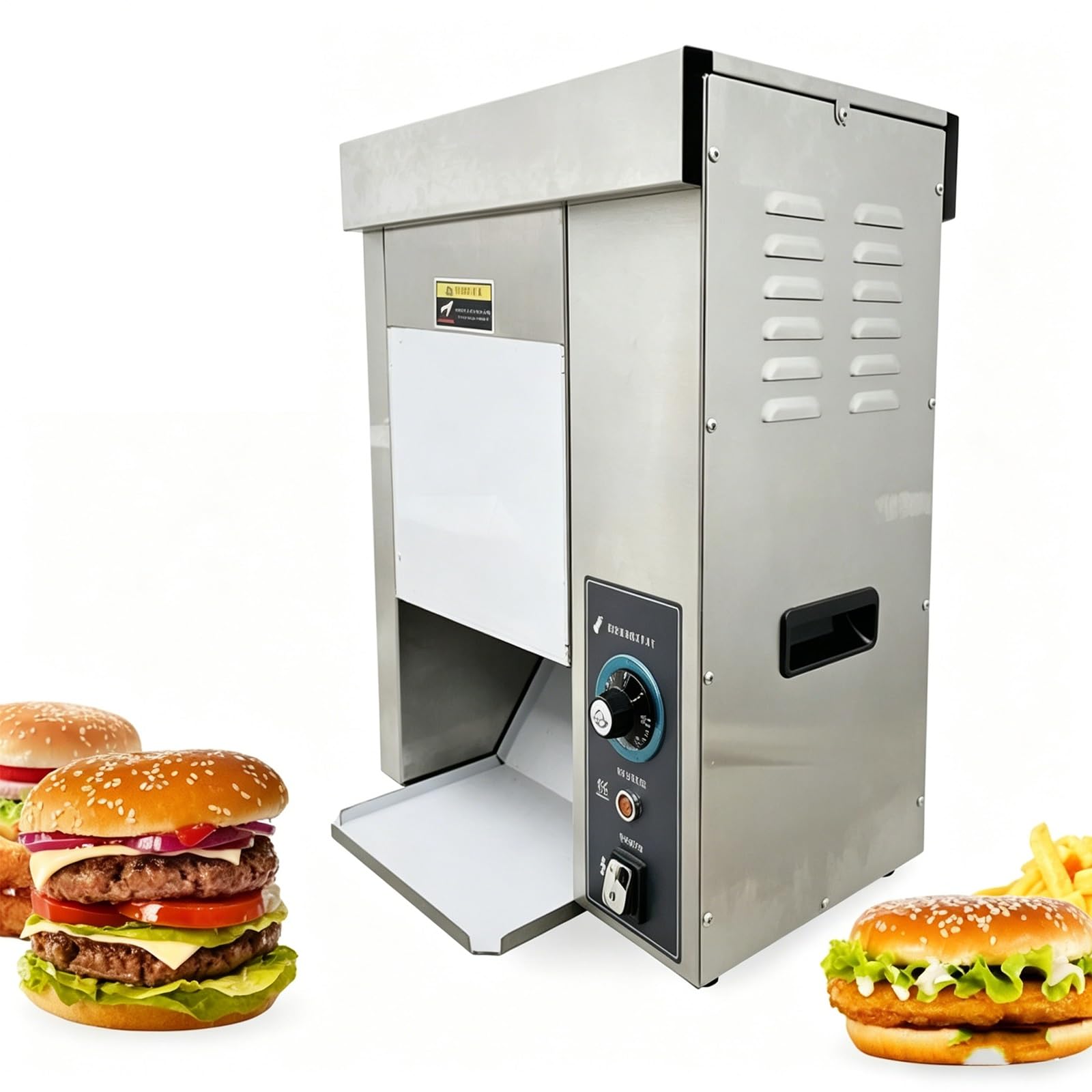 Tostadora Vertical Automática De Cadena De 2000 W Para Hamburguesas; Tostadora Eléctrica Con Control De Temperatura (50-300 °C), Grosor Ajustable; Ideal Para Restaurantes Comida Rápida