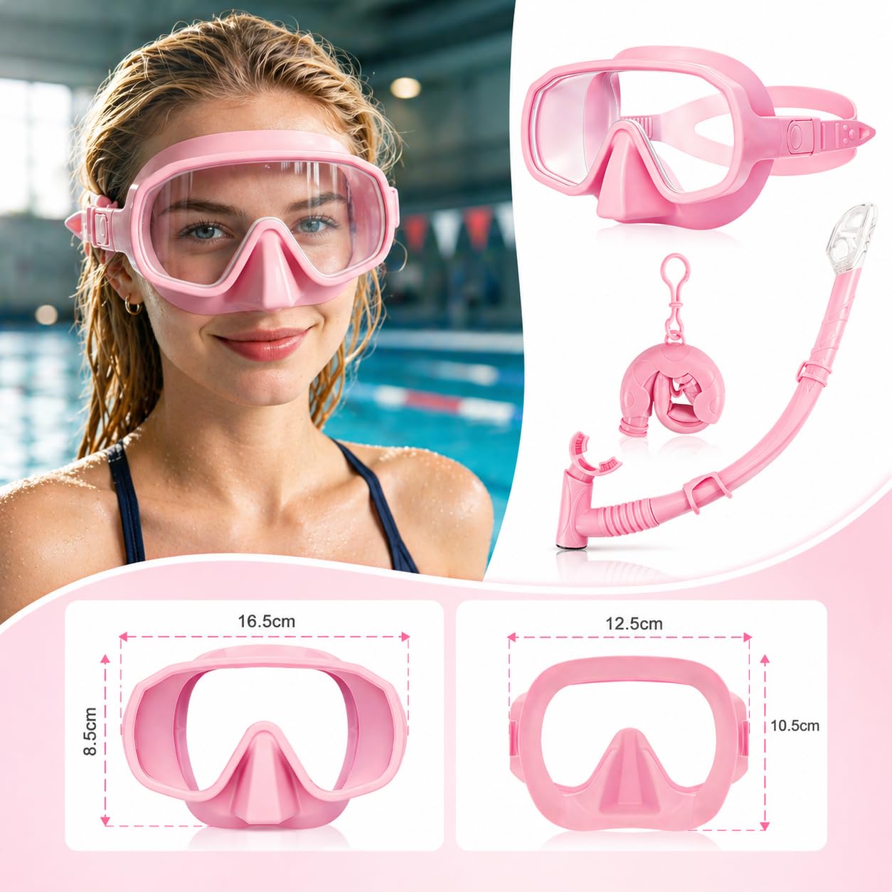 Qingning Set da snorkeling per adulti, con boccaglio e occhiali da immersione, maschera subacquea e boccaglio asciutto, maschera subacquea impermeabile con boccaglio asciutto per snorkeling