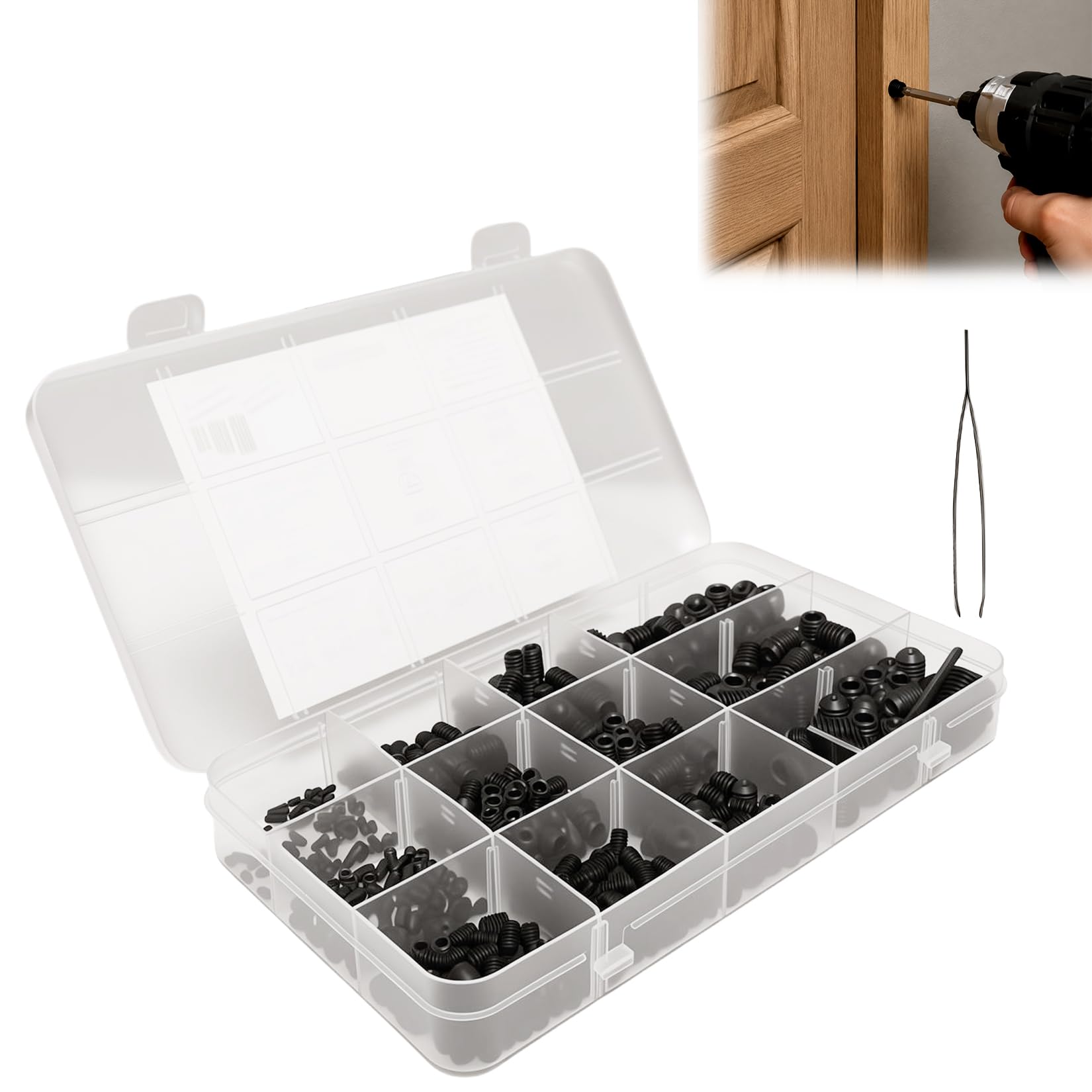 540 Pcs Grub Screws Assorted, Hex Head Grub Screws for Door Handles, Set Screw for Taps, Black Allen Key Screwss for Bathroom Fixtures, Home Repairs (M2 M3 M4 M5 M6 M8, Black) (Black)