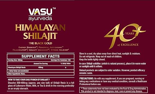 Miniatura 9 de VASU Ayurveda Himalayan Shilajit Resina 400 mg  Potenciador de energía natural probado en laboratorio con ácido fúlvico y más de 85 minerales traza