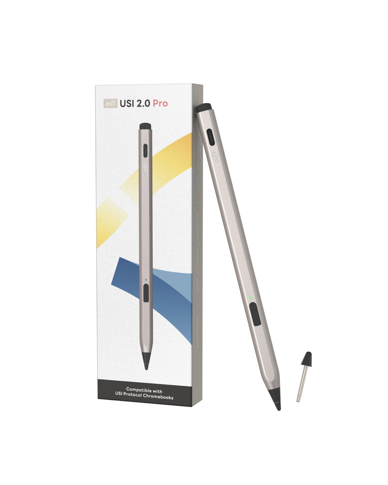 eiP USI 2.0 Pro Stylus Pen for Fire Max 11 2023, Google Pixel Tablet 11 Inch, Specific Chromebooks – Titanium Gold Finish, 4096 Pressure Levels, Fast Charging, Power Switch