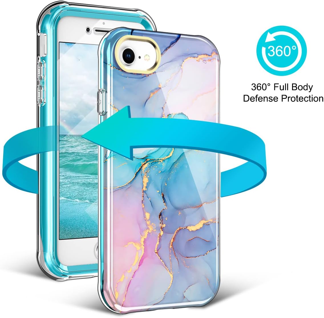 PIXIU Compatible for iPhone SE 2022/2020, iPhone 8 and iPhone 7 4.7-Inch Case Built with Screen Protector, Lightweight and Stylish Full Body Shockproof Protective Rugged TPU Case