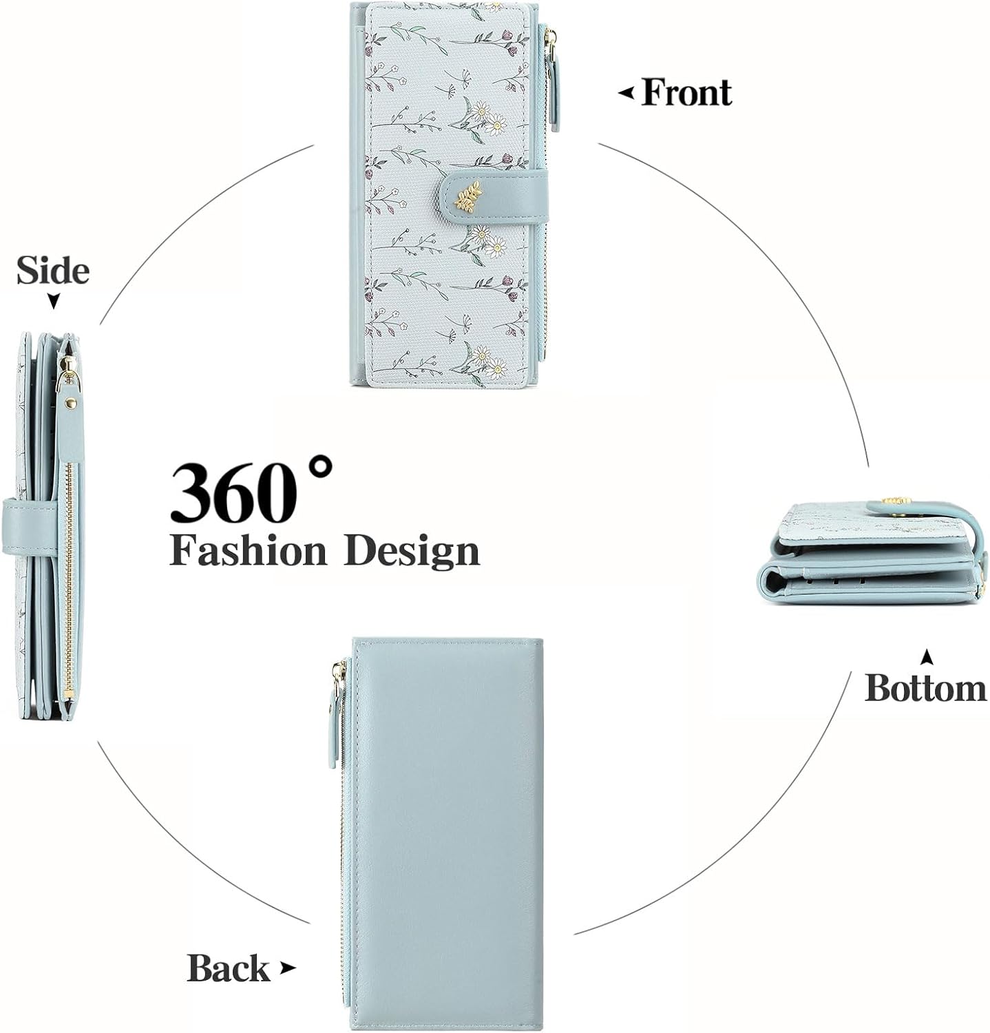 GAEKEAO Womens Wallet RFID Blocking Trifold Large Capacity Ladies Vegan Leather Wallet Floral Multi Card Holder Organizer - Image 4