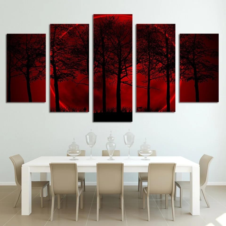 Poster mural forêt rouge et tableau décoration murale salon 200x100
