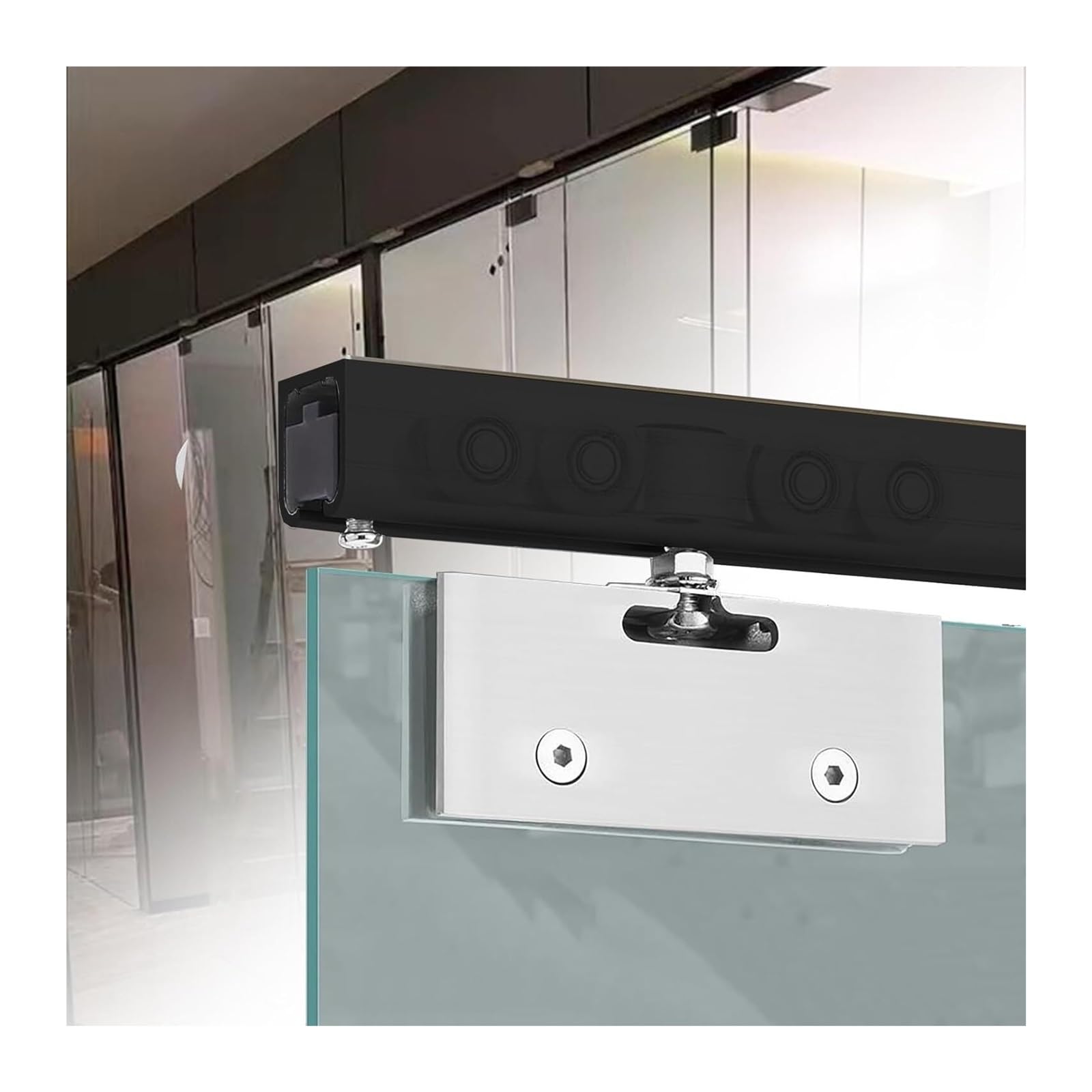 PALSINBY Sliding Glass Door Track Kit, Frameless Glass Barn Door Sliding Track Kit For 10-12mm 70-400cm