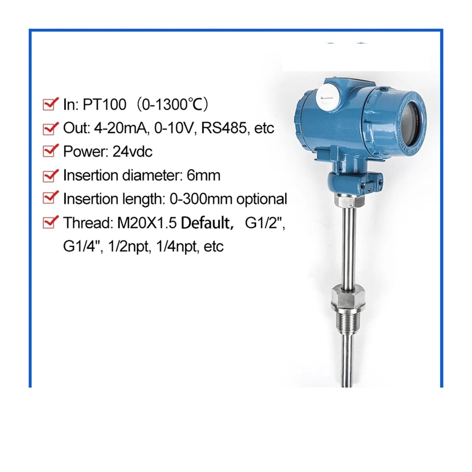 Transmisor de temperatura antiexplosivo PT100 con pantalla LCD(0-100 degree 0-10V,200mm)