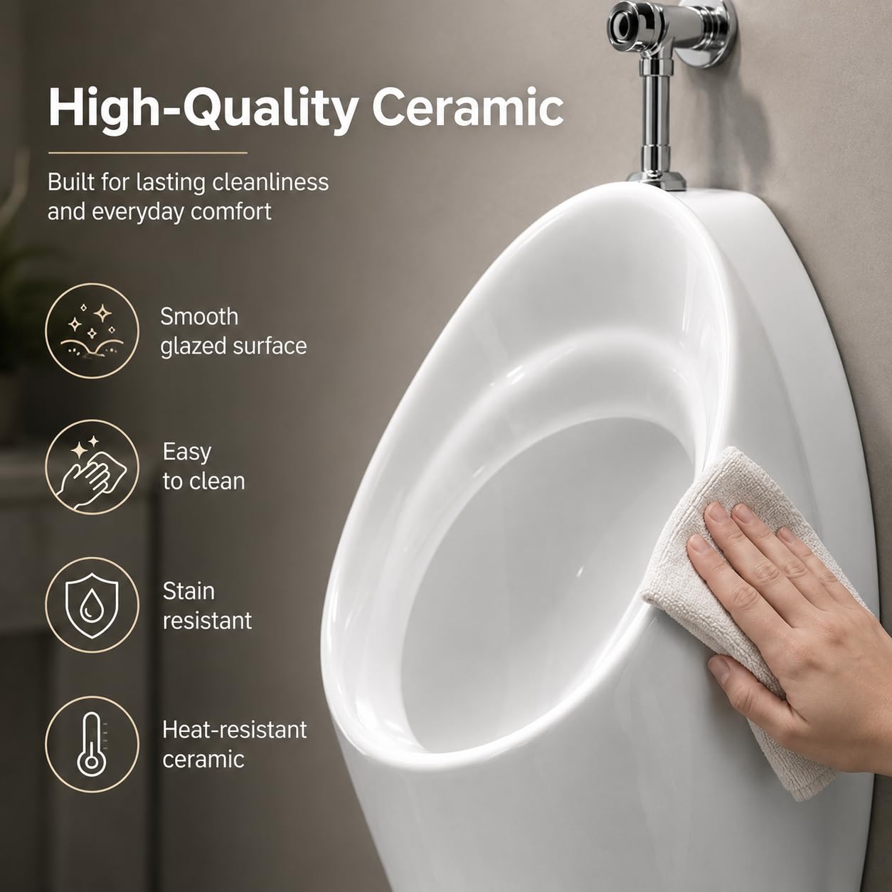 MAGIC SELECT Urinario de Pared Cerámico Blanco 340 x 320 x 620 mm | Orinal Masculino Mural Compacto, Con Kit de Instalación y Desagüe, 340 x 320 x 620 mm, Para Baño, Bar, Restaurante y Oficina