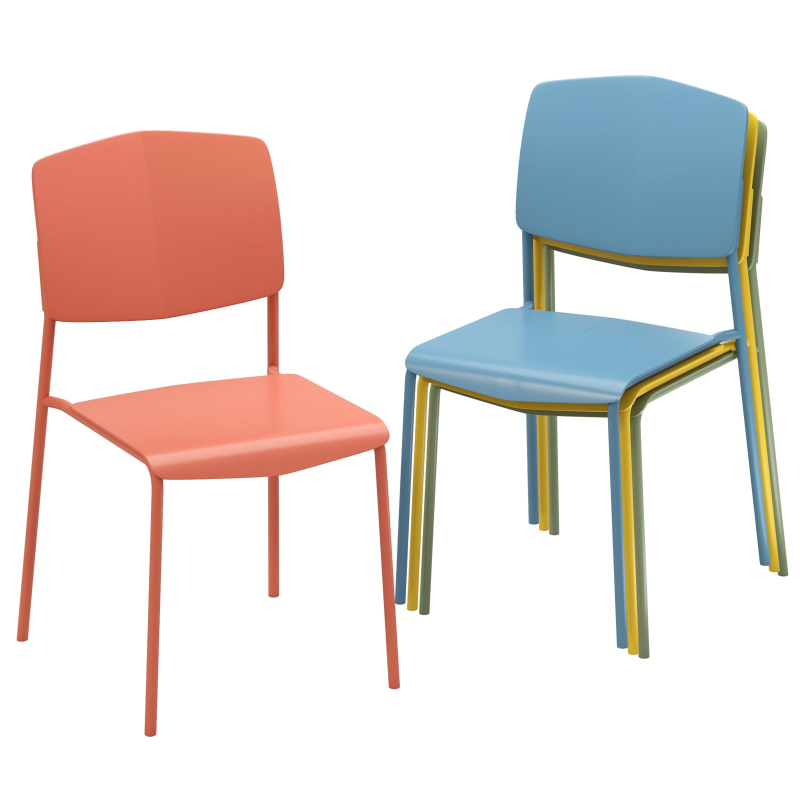 GIANTEX Juego de 4 Sillas de Comedor Apilables, Sillas de Cocina con Respaldo y Asiento Ancho de Polipropileno, Sillas con Patas de Metal, Carga hasta 160 kg, para Comedor, Cocina (Multicolor)