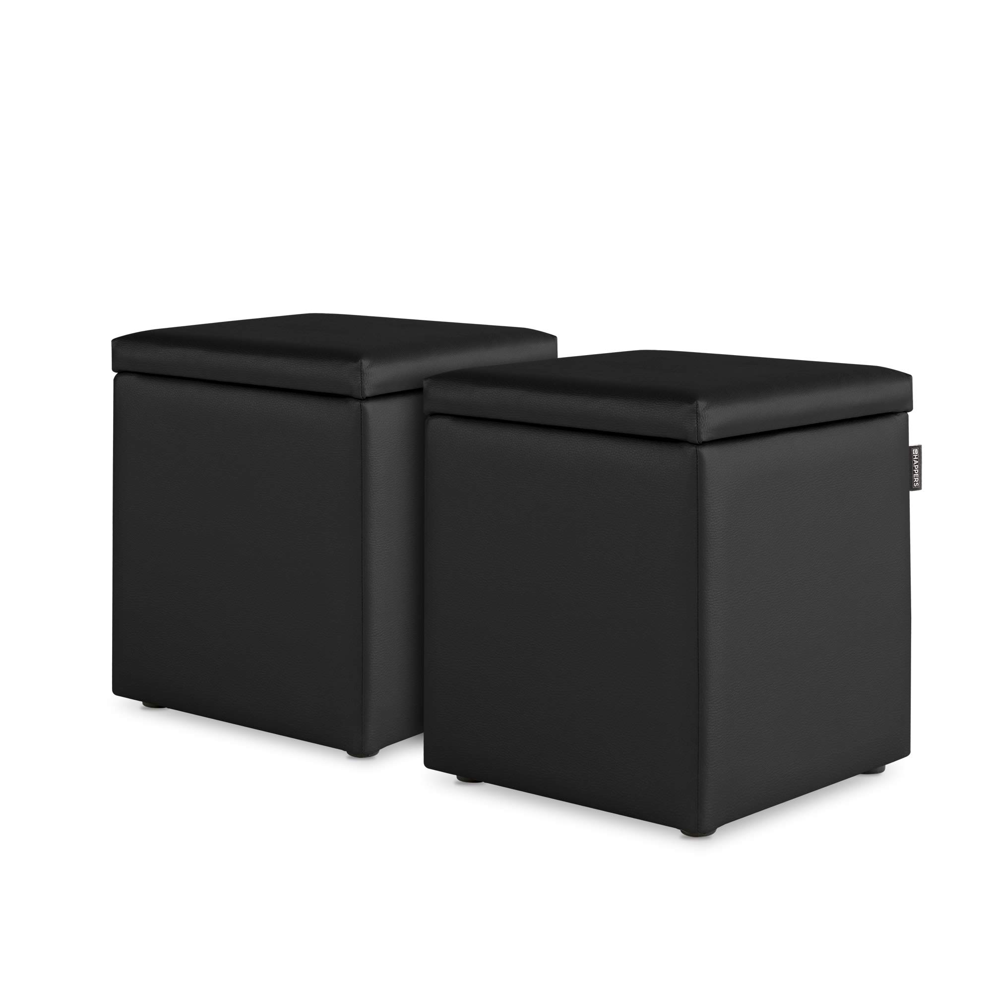 Happers Pack 2 Poufs Cube Rangement en Similicuir pour Salon ou Chambre Noir