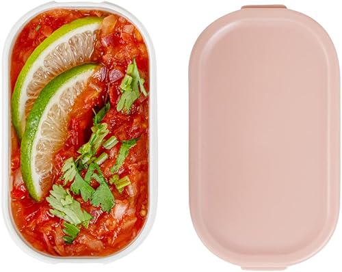 Miniatura 9 de Restaurantware Bento Tek - Recipientes de salsa de 3.7 x 2.2 x 1.1 pulgadas, 4 tazas blancas para salsa con tapas, con tapa rosa, de plástico para