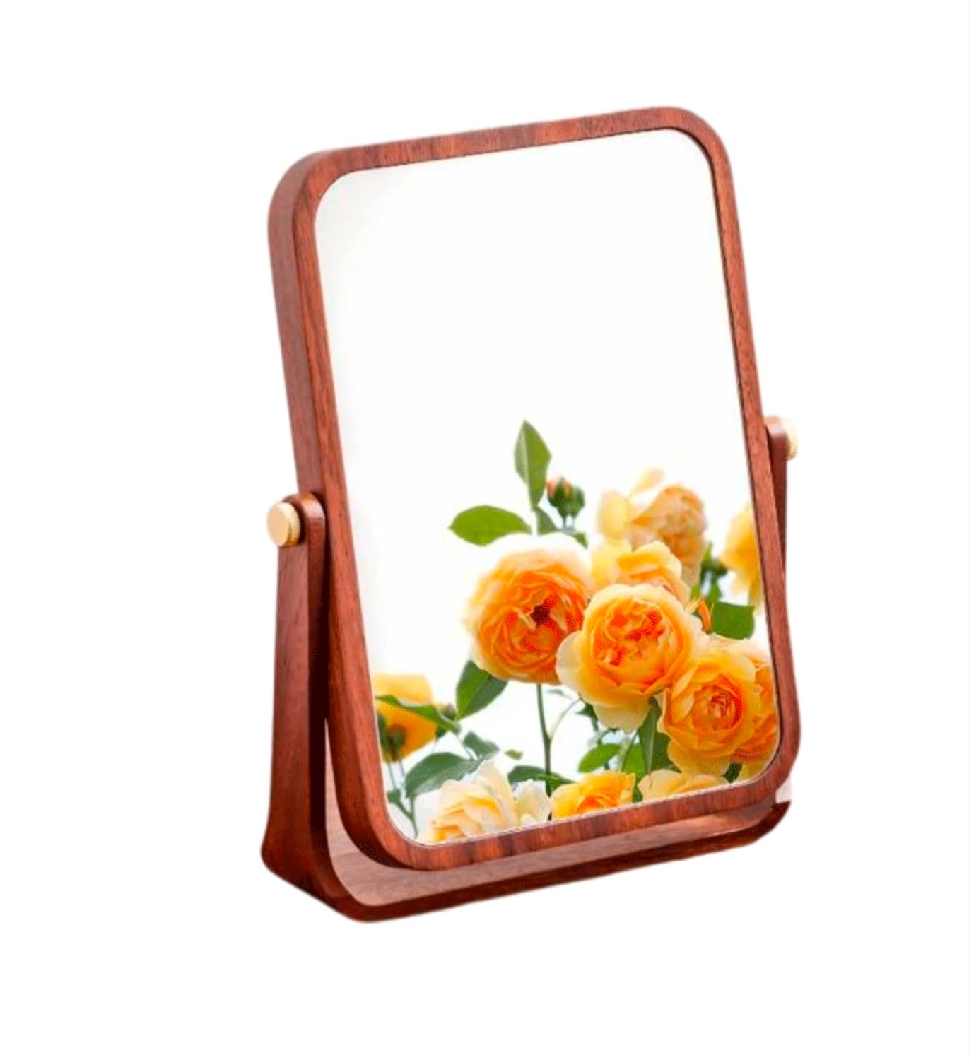 MGEMJMJ Wooden Frame Tabletop Vanity Mirror with Stand - Folding
