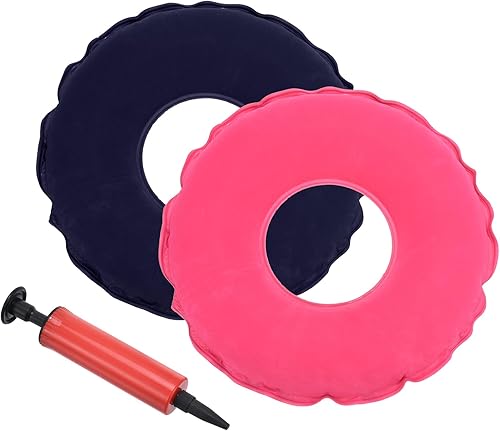 PATIKIL Cojín de asiento inflable, paquete de 2 cojines portátiles de dona para silla con bomba para oficina en casa, azul y rosa