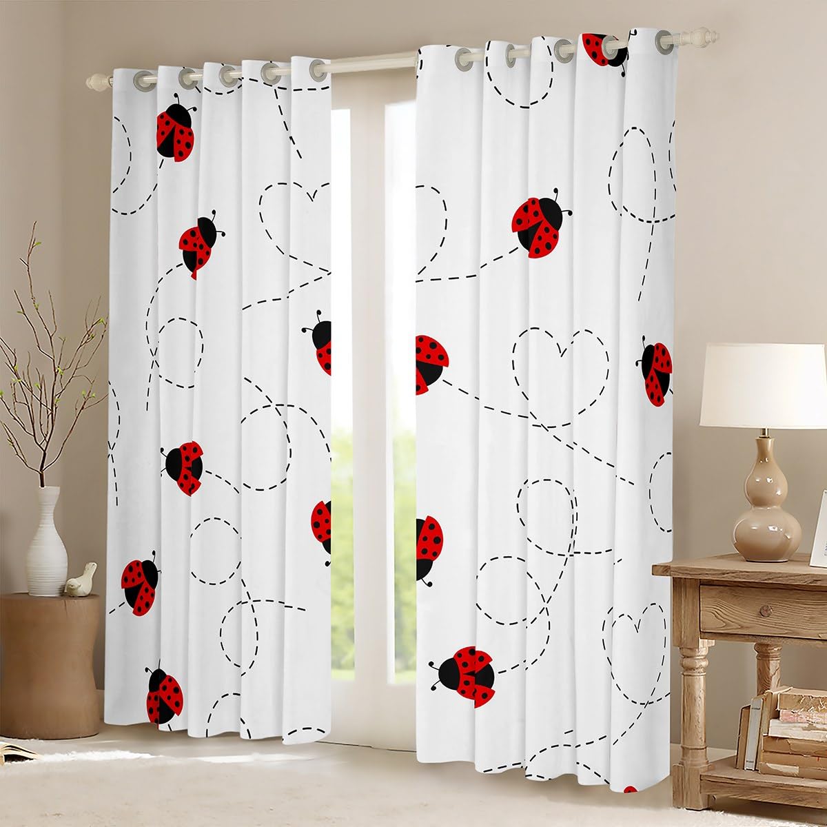 Tende oscuranti a righe con coccinelle per soggiorno 30% -50% tende oscuranti per e bambine graziose tendekawaii tendaggicon cartoni animati 1676 x 1828 cm (larghezza x lunghezza)