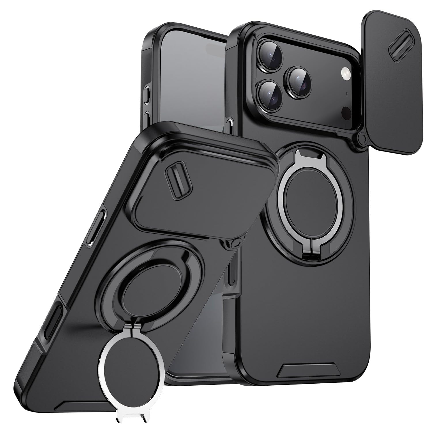 Coque rigide en silicone noire pour iPhone 17 Pro Max avec anneau magnétique - 7