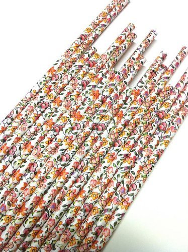 25 Paper Drinking Straws Flower Floral Wedding 7.75" Retro Vintage Style Durable