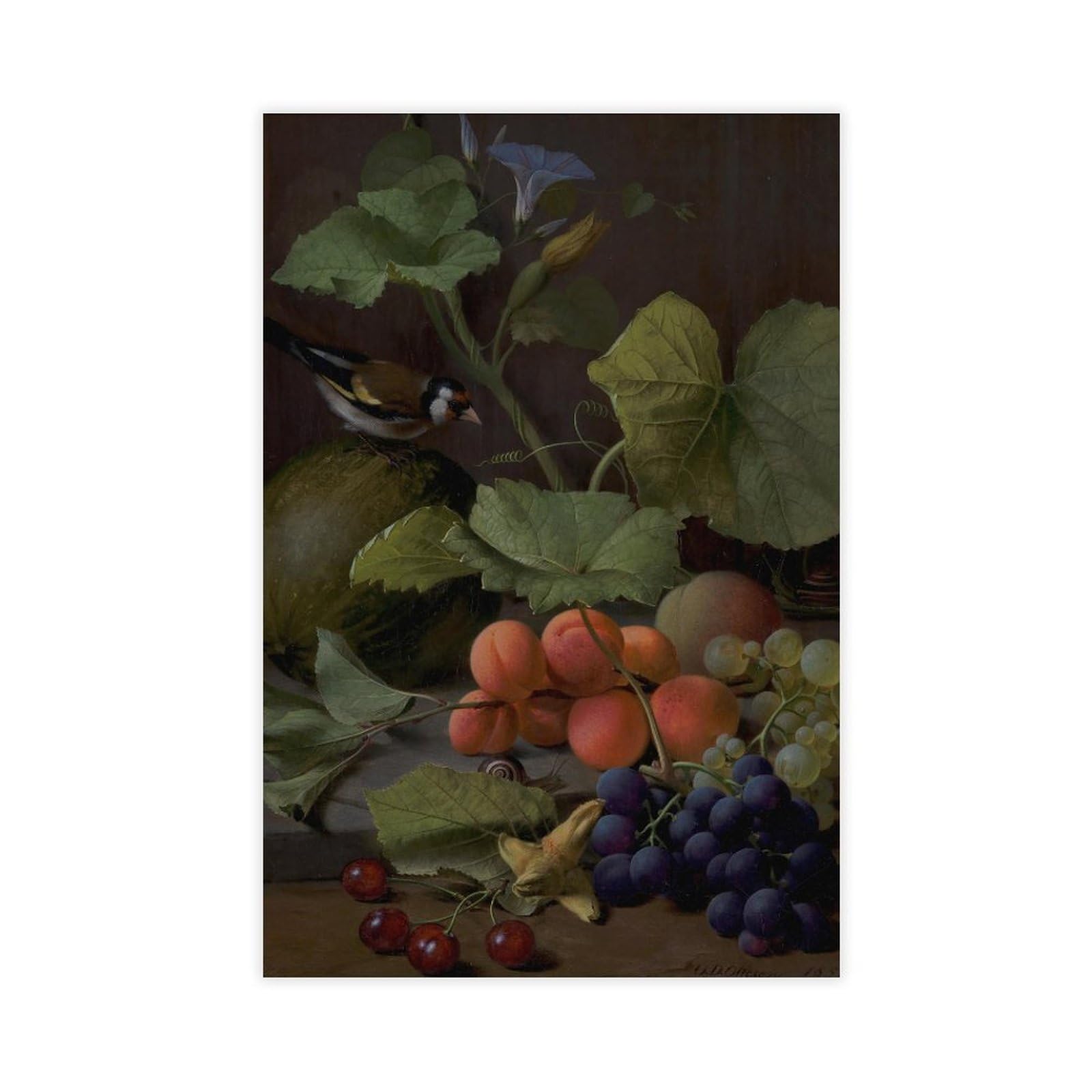Still Life With Fruits And A Goldfinch Canvas Poster for Office Decor Gift