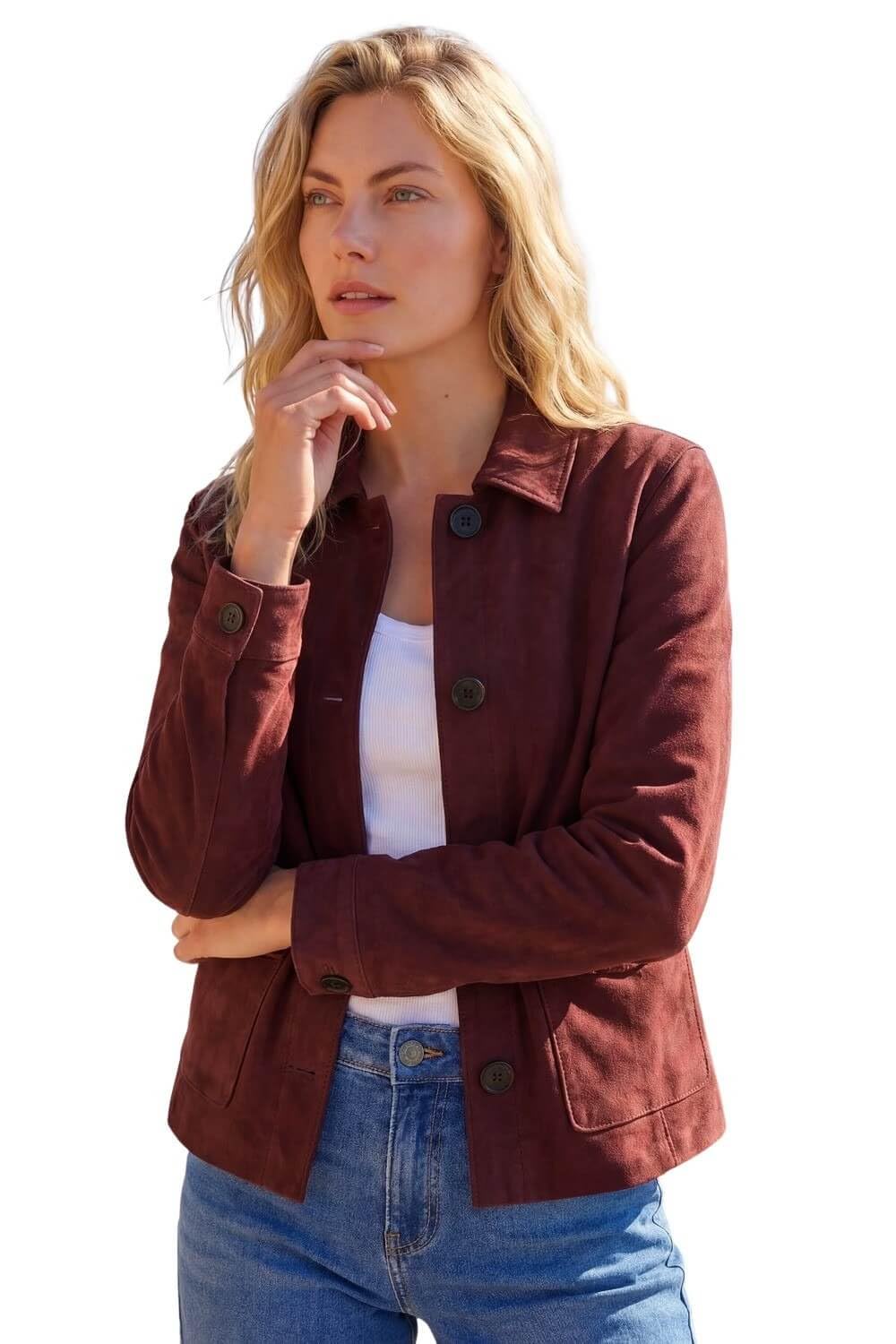 Roman Suedette Button Jacket - Burgundy - Size 20