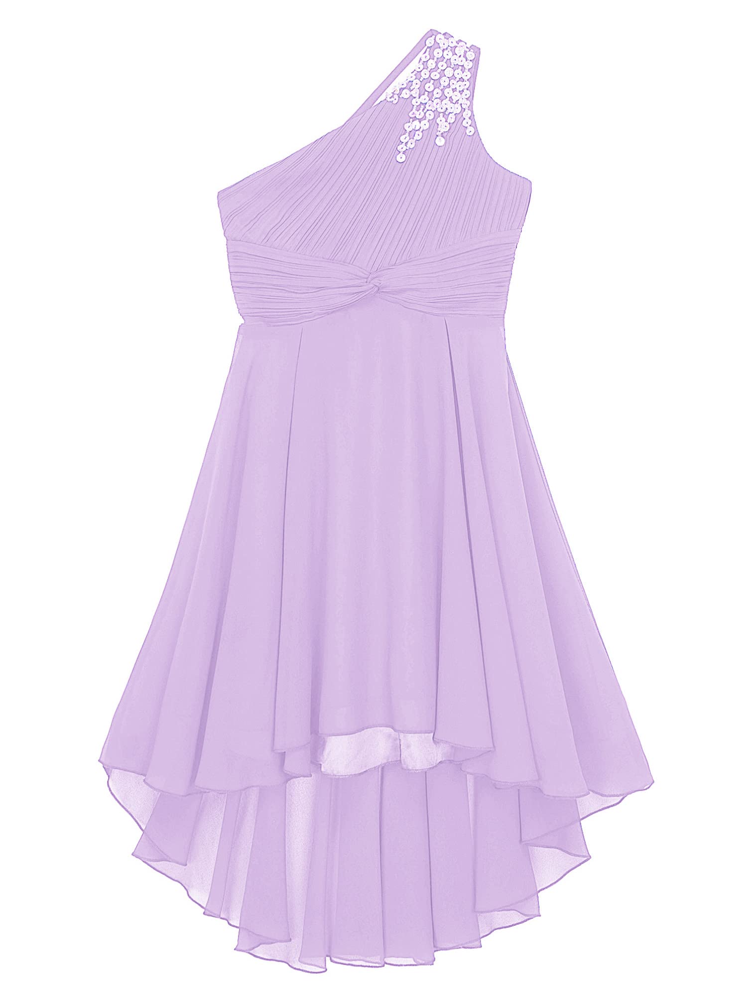 TiaoBug Enfant Fille Robe Princesse Soirée à Perles Une Épaule Plissé Robe Demoiselle d'honneur Mariage Cérémonie Robes de Bal Carnaval Fête 6-16 Ans