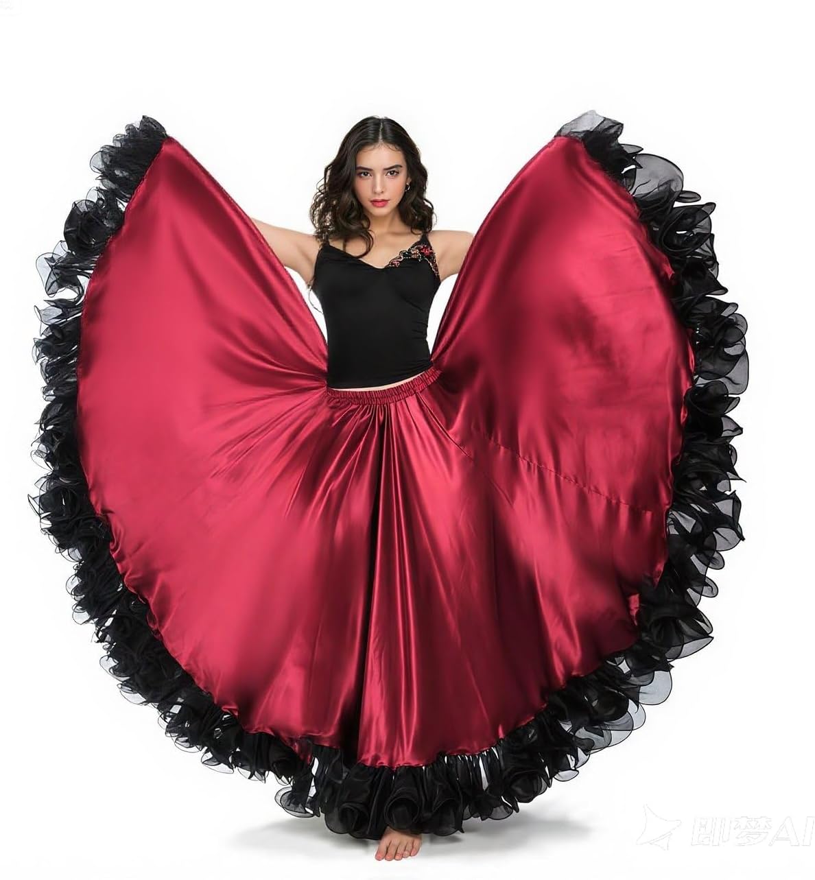 540 Degree Belly Dance Satin Skirt for Women Belly Dancing Costume Flamenco Maxi Full Tribal ATS Swing Skirts