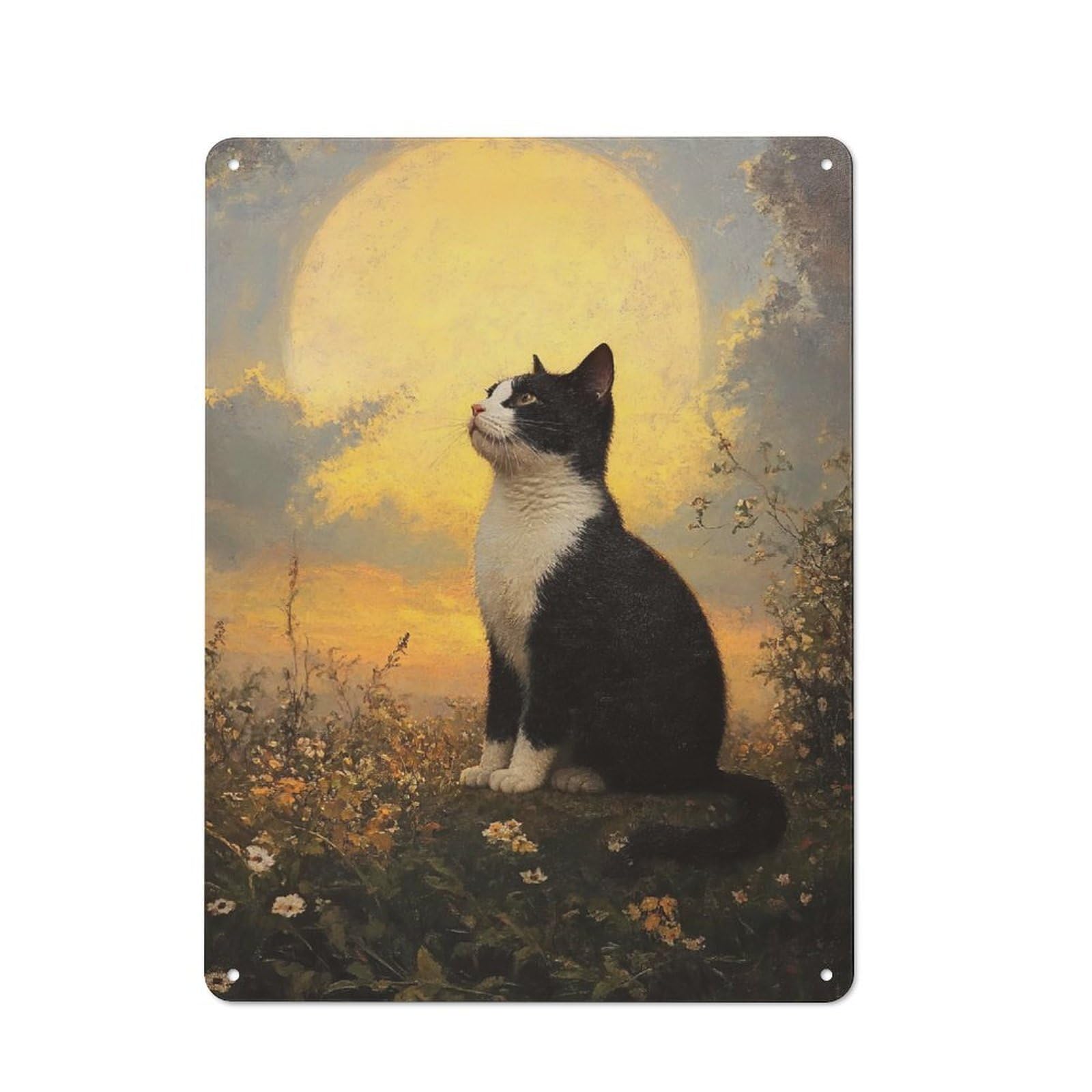 Junmoney Cat Gazing At The Moon Vintage Tin Sign 40X30cm For Café Or Home Bar, With Clear Vintage Wall Decor Character