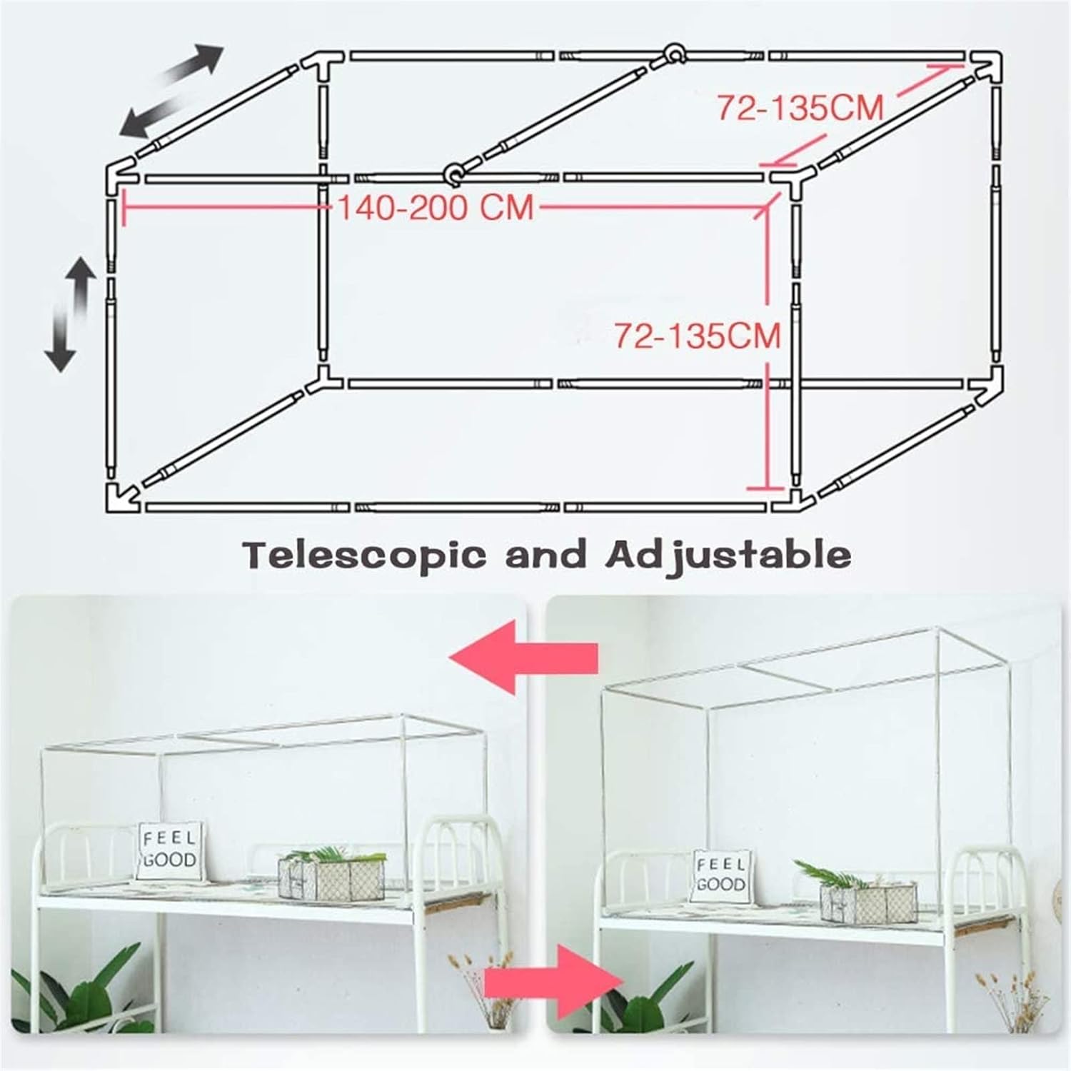 Removable Mosquito Net Bracket, Easy AssembleUniversal Mosquito Net Bracket for Dormitory & Home, Stainless Steel Retractable Mosquito Net Stand, Bed Canopy Frame Adjustable