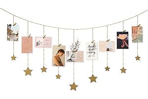 Mkono Hanging Picture Display Boho Star Garland with Wood Clips