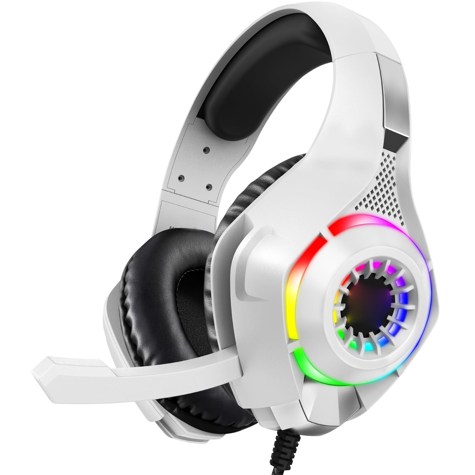 KOTION EACH GS410 Cuffie da Gioco, Cuffie da Gioco OverEar con Microfono con Isolamento Acustico Giocatori PC Desktop (Bianco)