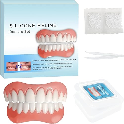 Silicone Reline Denture Set, Professional Denture Silicone Reline Kit, Upper and Lower Veneer, Soft and Comfortable Dentures, Dentures for Women and Men, Renew Your Smile, Rebuild Confidence